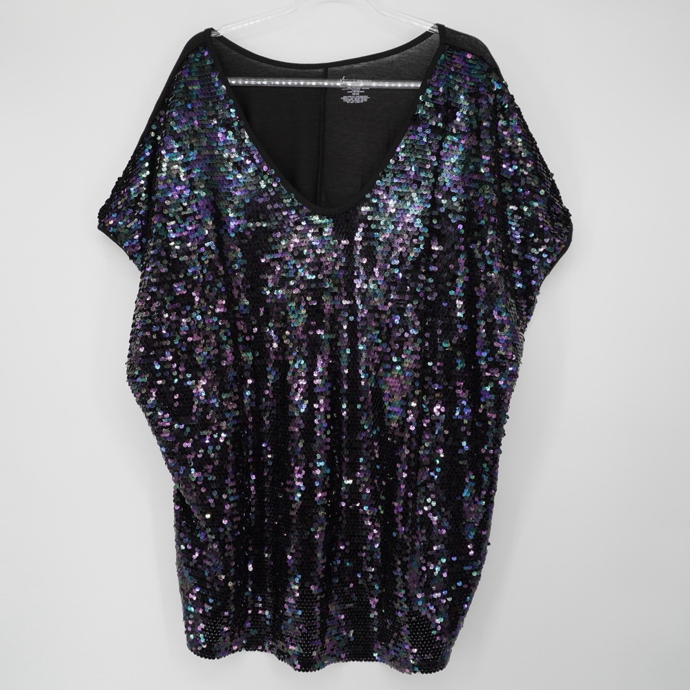 Lane Bryant Women's Black Sequin V-Neck Top 26/28 Holiday Party Career‎ Office